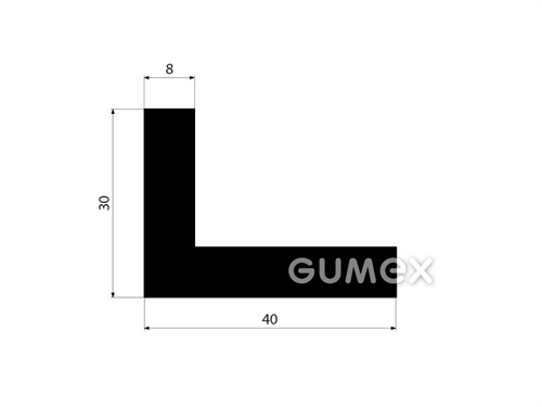 Gumový profil tvaru "L", 30x40/8mm, 80°ShA, EPDM, -40°C/+100°C,čierny